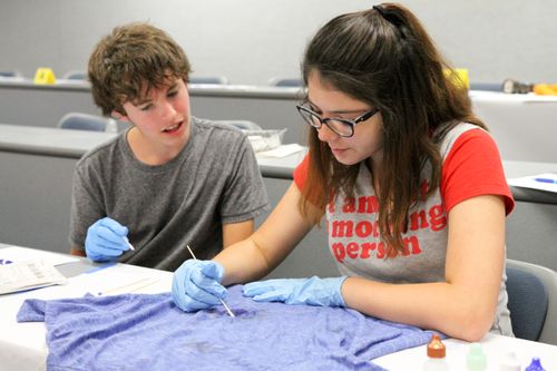 Students analyze crime scene evidence during the first WVU Tech Forensic Investigation Summer Camp