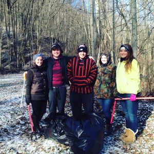 Five WVU Tech students braved the chilly weather to help clean up at Morris Creek.