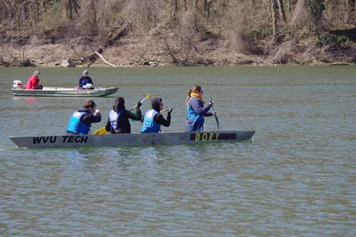 The 2018 concrete canoe team takes Dory for a spin. 