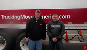 Timothy Egyud (left) and CDL student Bruce Wildman transported more than 3,000 wreaths in December for Wreaths Across America.