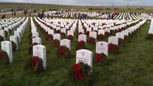 On Saturday, December 12, volunteers layed wreaths on the graves of veterans at the National Cemetery of the Alleghenies in Bridgeville, Pennsylvania.