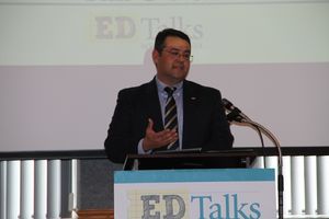 Tim O’Neal, ‘97, addresses attendees at EdTalks Beckley on Thursday, May 19.
