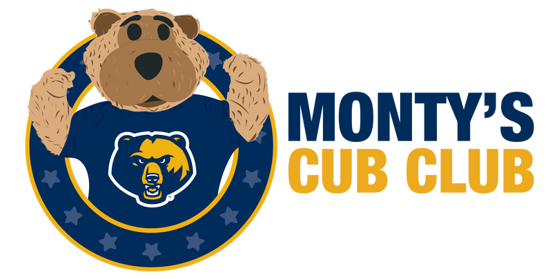 Monty's Cub Club Logo - A graphic of a bear wearing a t-shirt in a circle surrounded by stars with "Monty's Cub Club" beside it